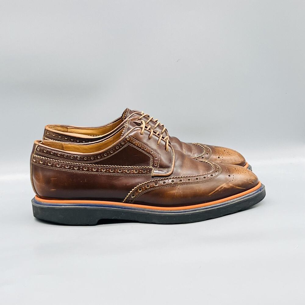 Paul Smith Shoes Mens 8 Brown Leather Wingtip Brogue Oxford Dress Almond Toe